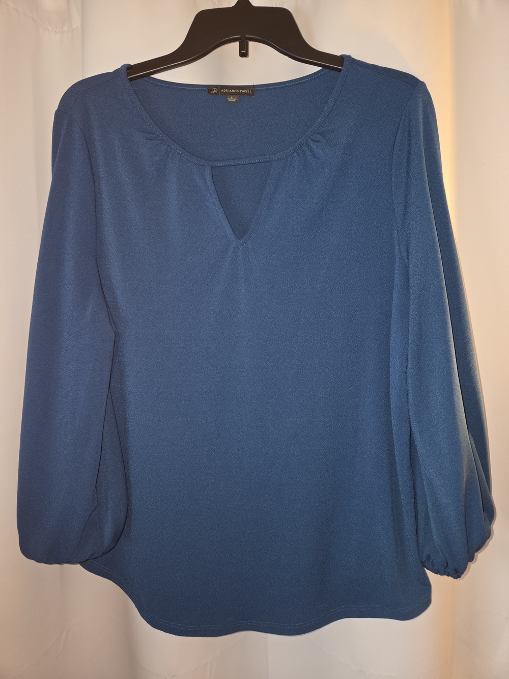 Adrianna Papell Teal Blue Long Sleeve V-Notch Blouse